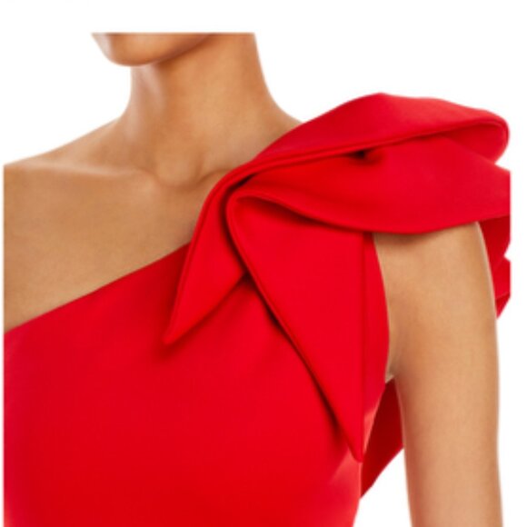 AQUA One-Shoulder Scuba Gown Red 6 - Picture 1 of 9
